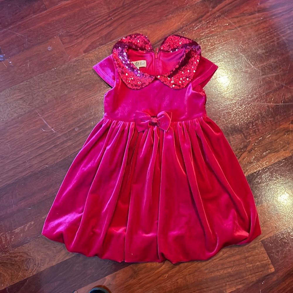 Like New Red Velvet 2T Dress with Sequin Collar